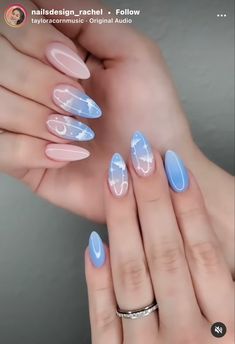 Gender Reveal Nails Ideas, Gender Reveal Nails, Acrylic Nails Almond Shape, Home Manicure, Nail Goals, Cute Simple Nails, Nail Drill Machine, Drill Machine, Really Cute Nails