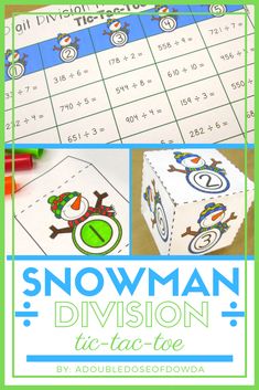 a snowman division game with instructions for addition