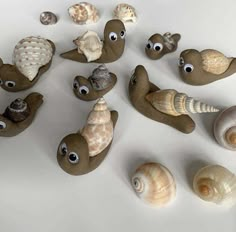 shells and sea animals are arranged in the shape of an animal's head, with googly eyes