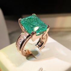 Green Emerald Full Zircon Ring For Women 18K Gold Engagement Jewelry Princess Wedding Rings, Pave Setting Ring, Nails Necklace, Ring Man, Colored Engagement Rings, Zircon Ring, Birthday Jewelry Gift, Couple Rings, 925 Silver Jewelry