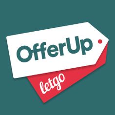 the offer up logo is shown on top of a red and white sticker that says letgo