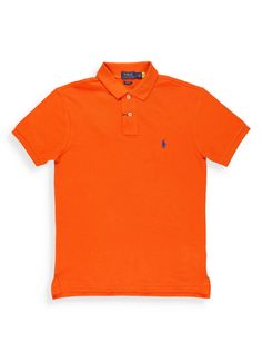 Composition: 100% Cotton | Ralph Lauren Men's Logo Embroidered Polo Shirt in Sailing Orange | SS23 Embroidered Polo Shirts, Ralph Lauren Logo, Man Logo, Cotton Polo Shirt, Cotton Polo, Shirt Collar, Polo Shirts, Curator Style, Ralph Lauren Men