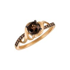 Le Vian Chocolatier® Ring featuring 7/8 cts. Chocolate Quartz®, 1/10 cts. Chocolate Diamonds®, Vanilla Diamonds® set in 14K Strawberry Gold® Solitaire Wedding Ring, Chocolate Diamond, Promise Band, Leaf Engagement Ring, Womens Ring, Chocolate Diamonds, Wedding Rings Solitaire, Le Vian, Half Eternity Band