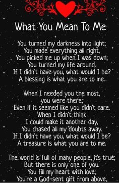 the poem for what you mean to me on a black background with red hearts and stars