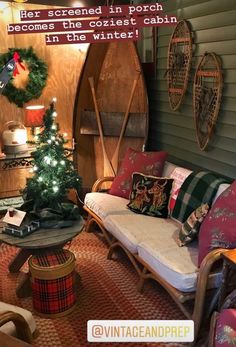 a living room filled with furniture and a christmas tree