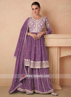 Light Purple Thread Embroidered Palazzo Set... Suit Salwar