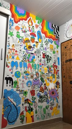 a wall covered in lots of colorful stickers