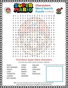 the word search page for super mario