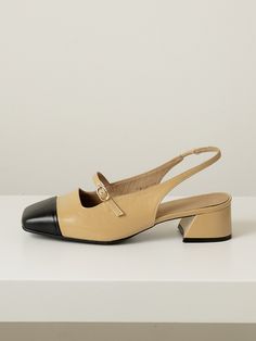 Editor's NotesByeuuns is a shoe brand that expresses the gap between new trends and classics with refined conciseness.- Two-tone combination slingback  - Widening the width of the foot and the instep line with a strap- Wavy lined design- Square shaped toeMeasurements(in.)KR size- Size: KR 225MM (US 5.5) - KR 250MM (US 8)- Heel height: 1.57 in.Composition & Care- Upper: Cowhide, Lining: Pigskin- Avoid direct heat and moisture- The leather may have fine scratches and wrinkles- Professiona Classic Open Heel Slingback Sandals For Spring, Classic Summer Slingback Pumps With Leather Sole, Classic Ankle Strap Slingback Pumps For Summer, Classic Summer Slingback Pumps With Ankle Strap, Classic Summer Slingback Sandals For Work, Classic Open Heel Slingback Pumps For Spring, Classic Summer Slingback Pumps For Workwear, Classic Summer Slingback Pumps, Classic Summer Slingback Pumps With Sculpted Heel