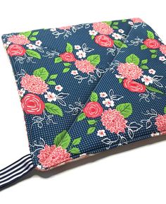 a blue and pink flowered ipad case with the words super easy on it