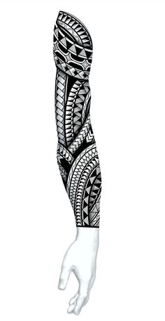 an arm tattoo with black and white designs on it