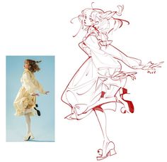 a drawing of a woman in a dress and shoes