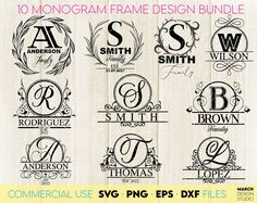 10 monogram frame design bundle for svg, eps and dxf files