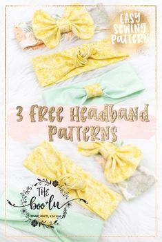 three different types of headbands with the text, 3 free headband patterns