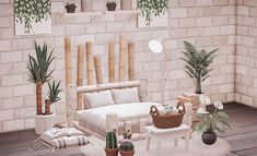 a living room filled with furniture and potted plants