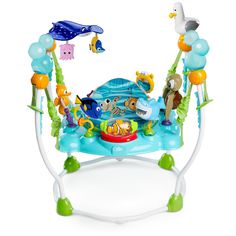 an infant's swing with various toys on it