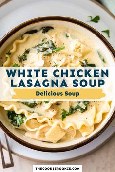 white chicken lasagna soup in a bowl