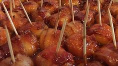 several skewered meats with toothpicks sticking out of them