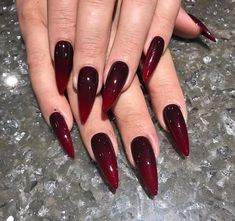 Black And Red Nail Designs, Vampire Nails, Nails Round, Long Red Nails, Witchy Nails