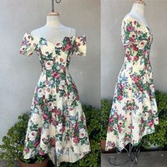 Vintage Floral Print Dress For Garden Party, Cottagecore Dresses For Summer Parties, Cottagecore Summer Party Dresses, Vintage V-neck Floral Dress For Spring, White Cottagecore Floral Dress For Summer, White Cottagecore Floral Summer Dress, White Cottagecore Summer Floral Dress, White Summer Cottagecore Floral Dress, Cottagecore Party Dresses For Spring