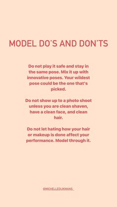 a pink poster with the words model do's and don'ts