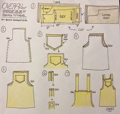 the instructions for how to sew an apron on a piece of paper that is folded in half