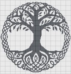 a cross stitch pattern with an image of a tree in the shape of a circle