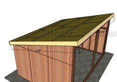 the side view of a small shed with measurements for the roof and siding on it