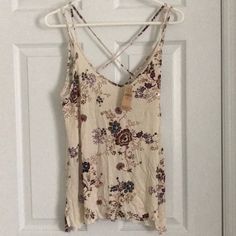 American Eagle, Cream With Purple Flowers Pretty Tank Top Nwt. Sz Medium. Casual Cream Cami Top, Casual Cream Tank Top For Spring, Flowers Pretty, Purple Flowers, American Eagle Outfitters, American Eagle, Tank Top, Womens Tops, Tank Tops