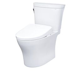 a white toilet with the lid up and no tank in front of it on a white background