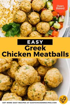 easy greek chicken meatballs in a white bowl