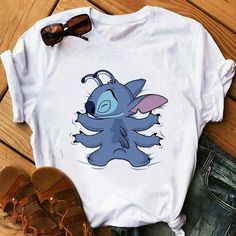 Lasaky - Comfortable Short Sleeve Fashion Stretch Crew Neck Top With Cartoon Print, Casual Stretch Cartoon Print Tops, Casual Stretch Tops With Cartoon Print, Cartoon Female, Lilo Y Stitch, Stitch Clothes, Lilo Et Stitch, Stitch Cartoon, Lilo E Stitch