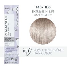 14B HL-B Extreme Hi Lift Ash Blonde Permanent Creme Hair Color by Color Brilliance | Permanent Hair Color | Sally Beauty Ion Hair Color Chart, Blonde Box Dye, Ion Hair Colors, Beige Blonde Hair Color, Ash Blonde Hair Balayage, Ion Color Brilliance, Ash Blonde Hair Colour, Hair Color Blonde