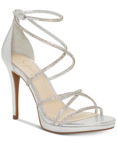 Jessica Simpson Jaeya Strappy Dress Sandals - Quinceanera Shoes, Shoes Heels Prom, Homecoming Shoes, Heels Prom, Rhinestone High Heels, High Heel Dress, Prom Accessories, Sparkly Heels, Satin Shoes