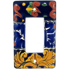 a decorative blue and yellow light switch plate