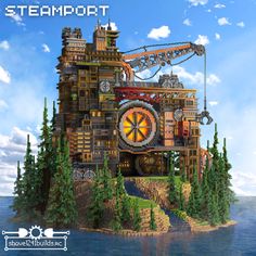 Steampunk Town Minecraft, Steampunk Minecraft Base, Steampunk Building Minecraft, Steampunk City Minecraft, Steampunk Builds Minecraft, Minecraft Art Deco, Steampunk House Minecraft, Minecraft Steampunk Ideas