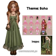 the doll is wearing a green dress and holding a handbag in her right hand