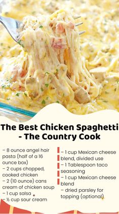 the best chicken spaghetti - the country cook is in this recipe and it's ready to be eaten