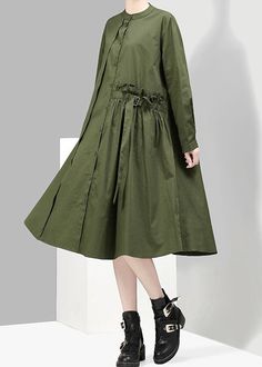 Rasta Clothes, Female Sleeve, Big Size Dress, Army Green Dress, Stand Collar Shirt, Dresses Spring, Collared Shirt Dress, Design Stand, Chic Shop