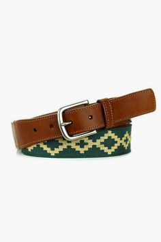 Bariloche Woven Belt Needlepoint Accessories, Woven Belt, Brass Buckle, Green And Khaki, Fine Wine, Vegetable Tanned Leather, Tan Leather, Hand Stitching, Belt Buckles