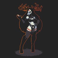 a pixel art style image of a woman with deer antlers on her head and arms