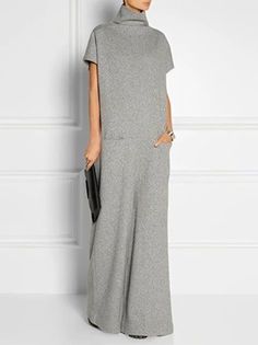 Urban Plain Loosen Turtleneck Shirt | stylewe Sukienki Maksi, Plain Jumpsuits, High Neck Jumpsuit, Short Sleeve Jumpsuits, Stil Inspiration, Cooler Look, 가을 패션, Mode Inspiration, Outfit Casual