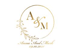 the wedding logo is shown in gold and white, with an elegant floral design on it