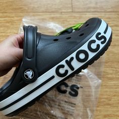 Women Size :8 Black Color Brand New Black Casual Slip-on Clogs, Casual Black Slip-on Clogs, Sporty Black Clogs With Cushioned Footbed, Casual Black Non-slip Clogs, Casual Black Synthetic Clogs, Sporty Black Closed Toe Clogs, Black Crocs Aesthetic, Crocs Aesthetic, Black Crocs