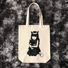 Sturdy cotton canvas tote bag featuring Emily The Strange. The bag measures 14x16 inches not including the handles. Custom made by me. There is a mini size of this tote bag also available in my shop. Comes from a pet-free, smoke-free home. Rectangular Cotton Bag With Cat Design, Daily Use Cotton Bags With Cat Design, Cotton Tote Bag With Cat Design, Emily Strange, Emily The Strange, Canvas Tote Bag, Canvas Tote, Purse Wallet, Cotton Canvas