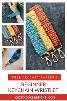 crochet pattern for beginner keychain wristlet with instructions to make it