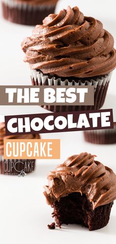 the best chocolate cupcakes with frosting on top and one bite taken out