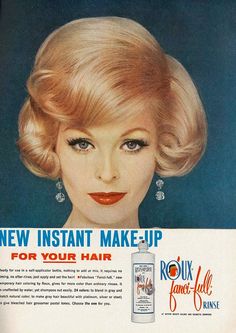 1960s Bob, Mad Men Hair, 1960s Hair And Makeup, 1960s Makeup, 1960s Hair, Beauty Ad, Retro Advertising, Vintage Cosmetics, Full Hair