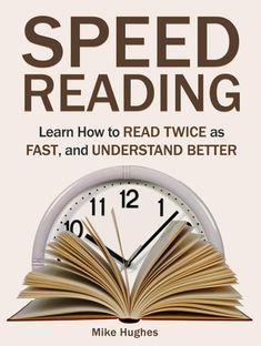 an open book with a clock on top of it and the words speed reading below