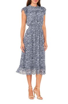 This fluttery midi dress is designed with soft ruffles, a smocked waist and a bold paisley pattern that draws attention to you wherever you go. 47" length (size Medium) Back keyhole with button-and-loop closure Mock neck Cap sleeves Lined 100% polyester Machine wash, tumble dry Imported Spring Short Sleeve Midi Dress, Brazilian Dress, Grey Midi Dress, Cap Sleeve Dress, Chiffon Midi Dress, Dress Inspo, Midi Short Sleeve Dress, Smocked Dress, Pink Midi Dress